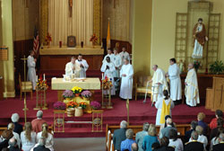 Archbishop Daniel M. Buechlein was the principal celebrant at an Oct. 22 Mass celebrating St. Anthony of Padua Parish&rsquo;s sesquicentennial in Morris. (Photo by Russ King) 