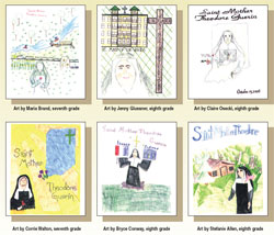 These are the fronts of six holy cards created by students at St. Malachy School in Brownsburg in celebration of the canonization of St. Theodora Gu&eacute;rin. 