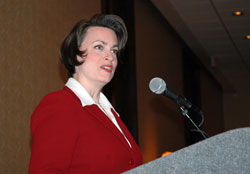 Deirdre McQuade, the U.S. bishops&rsquo; primary spokesperson on abortion and related life issues, speaks at the third annual Catholic Pro-Life Dinner on March 3 in Indianapolis.
