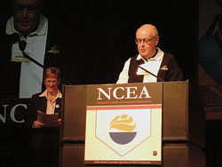 The &ldquo;Top Ten&rdquo; reasons for holding the 2008 National Catholic Educational Association&rsquo;s annual convention in Indianapolis? The answers were provided during this year&rsquo;s convention in Baltimore by Msgr. Joseph F. Schaedel, vicar general of the archdiocese, and Annette &ldquo;Mickey&rdquo; Lentz, executive director for Catholic Education and Faith Formation. (Submitted photo) 