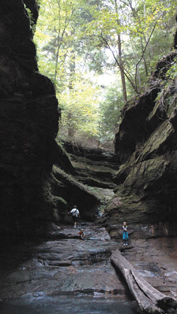 The road less traveled can be found at Turkey Run State Park near Marshall, where sandstone rock formations line gorges that are fun&mdash;and sometimes muddy&mdash;to hike along in the park&rsquo;s Rocky Hollow-Falls Canyon Nature Preserve. Each step down the trail takes hikers further back in time.