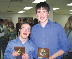 Tommy Steiner, left, and his brother, Robbie Steiner, were both recognized by the Our Lady of Providence Jr./Sr. High School swim team during the 2006-07 school year. Tommy received the &ldquo;Providence Blue Pride Award&rdquo; and Robbie received the &ldquo;Providence Diving Award.&rdquo; (Submitted photo) 