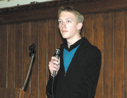 Oldenburg Academy junior Steven Hammoor of West Harrison, a member of Holy Guardian Angels Parish in Cedar Grove, talks about the importance of abstinence education during the 13th annual A Promise to Keep: God&rsquo;s Gift of Human Sexuality luncheon on April 27 at the Archbishop O&rsquo;Meara Catholic Center in Indianapolis.