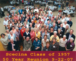 Members of the Father Thomas Scecina Memorial High School Class of 1957 are all smiles as they &shy;celebrate their 50-year class reunion on Sept. 22.	(Submitted photo)	