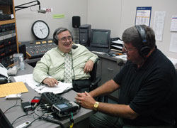 Al Kresta, left, host of the nationally syndicated Catholic&nbsp;radio talk show &ldquo;Kresta in the Afternoon,&rdquo; talks on the air with Robert&nbsp;Teipen, chairman of the board of Catholic&nbsp;Radio Indy 89.1 FM on Sept. 10 at Catholic Radio Indy&rsquo;s studios in Indianapolis. Teipen is a member of St.&nbsp;Lawrence Parish in Indianapolis.