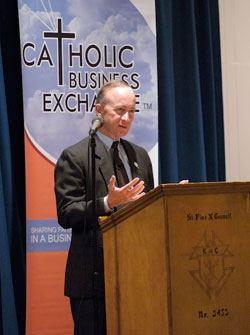 Funny, faith-filled and forthright, Gov.&nbsp;Mitch Daniels mixed humor, Scripture and ethical advice in his keynote address to Catholic Business Exchange members on Nov. 16 at the St. Pius X Council&rsquo;s Northside Knights of Columbus Hall in Indianapolis.