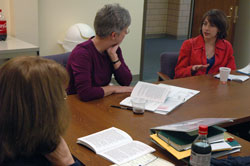 Alexa Puscas, right, the new director of religious education (DRE) at St. Pius X Parish in Indianapolis, speaks during a DRE Skills Series meeting on Oct. 16 at the Archbishop O&rsquo;Meara Catholic Center in Indianapolis. The program is sponsored by the archdiocesan Office of Catholic Education.