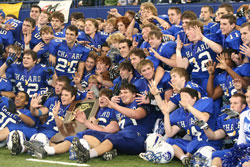 Bishop Chatard High School football players celebrate with their hardware after beating St.&nbsp;Joseph High School in South Bend to win the IHSAA Class 3A state championship on Nov. 24. (Submitted photo) 