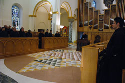 Monks of Saint Meinrad Archabbey in St. Meinrad pray Evening Prayer, also known as vespers, in the monastery&rsquo;s church on Oct. 3. Their recently published book, The Tradition of Catholic Prayer, is a collection of 15 essays written by members of the community that trace the history of Catholic prayer.