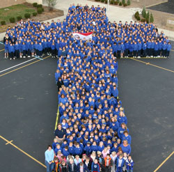 Students and faculty at St. Simon the Apostle School in Indianapolis are all smiles after being recognized as a Blue Ribbon School of Excellence by the U.S. Department of Education in 2005. Read about the archdiocese&rsquo;s outstanding track record in education on page 2. (Submitted photo)