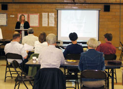 Christ the King parishioner Sheila&nbsp;Kaufman of Indianapolis begins the first of a series of presentations and discussions during the &ldquo;God&rsquo;s Plan for a Joy-filled Marriage&rdquo; program on May 17 at St. Anthony Parish in Indianapolis. With her husband, Chris, she presented &ldquo;In the Beginning: Male and Female He Created Them.&rdquo; (Submitted photo)