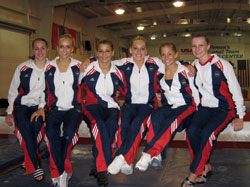 The U.S. women&rsquo;s gymnastics team will go for the gold during the 2008 Summer Olympics in Beijing, China. The members of the team, from left, are Chellsie Memmel, Nastia Liukin, Alicia Sacramone, Samantha Peszek, Shawn Johnson and Bridget Sloan. Samantha is a member of St. Simon the Apostle Parish in Indianapolis. Bridget is a member of St. Malachy Parish in Brownsburg. (Submitted photo by Luan Peszek) 