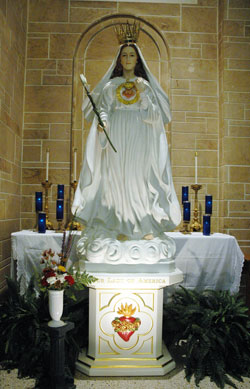 This statue of Our&nbsp;Lady&nbsp;of America was displayed for veneration at Our Lady of the Most Holy Rosary Church in Indianapolis on Nov. 3 and Nov. 4 in 2007 before it was restored by craftsmen at Weberding Carving Shop Inc. in Batesville. On May 24, it was placed on display at the Pope John Paul II Cultural Center in Washington, D.C. If approved by the U.S.&nbsp;bishops, the Marian statue will be permanently displayed at the Basilica of the National Shrine of the Immaculate Conception adjacent to The Catholic University of America in Washington. (Photo by Mary Ann Wyand) 