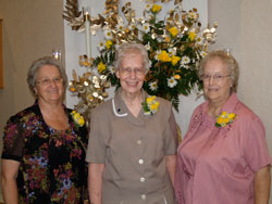 Benedictine Sisters Joan Marie Massura, from left, Alice Marie Gronotte and Anna&nbsp;Rose Lueken pose for a picture after celebrating their golden jubilee of religious profession on July 20 at Our Lady of Grace Monastery Chapel in Beech Grove. Sisters&nbsp;Alice Marie and Anna Rose are founding members of the monastery. (Submitted photo) 