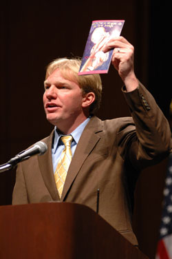 Jason S. Jones, co-executive producer of the award-winning, pro-life film Bella, speaks during the &ldquo;Celebrate Life&rdquo; dinner sponsored by Right&nbsp;to Life of Indianapolis on Sept. 16 at the Indiana Convention Center in Indianapolis. Jones said the film was &ldquo;more than a movie&mdash;it was a mission.&rdquo; He also is president and founder of Whole Life America, a non-profit organization that promotes the dignity of the human person regardless of ability, age, status, race and geography. (Photo by Mary Ann Wyand) 