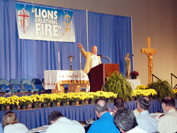Ken Ogorek, archdiocesan director of catechesis, speaks at the third annual Indiana Catholic Men&rsquo;s Conference on Sept. 27. (Photo by Mike Fox) 