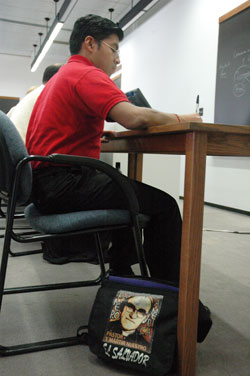 Seminarian Oscar Vasquez laughs during a class on Dec. 4 at Saint Meinrad School of Theology in St.&nbsp;Meinrad. Vasquez, a first-year theology student at Saint Meinrad, is a member of St. Mary Parish in Indianapolis. (Photo by Sean Gallagher) 