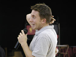 Nationally known chastity speaker Jason Everett promotes the A&nbsp;Promise to Keep program to archdiocesan students. (File photo by Mary Ann Wyand) 