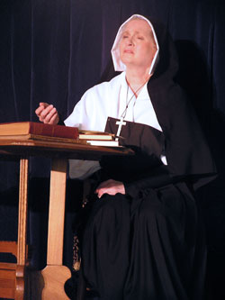 St. Lawrence parishioner Sandra Hartlieb of Indianapolis portrays St.&nbsp;Theodora Gu&eacute;rin in an original play that she wrote for Sisterhood Christian Drama Ministry called &ldquo;In Her Own Words.&rdquo; Hartlieb will present the play about the life and ministries of Indiana&rsquo;s first saint during a June 11 fundraiser for Our Lady of Fatima Retreat House in Indianapolis. (Submitted photo) 