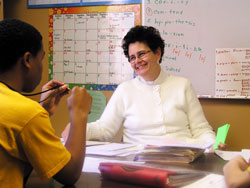 Five teachers&mdash;Providence Sister Maureen Fallon, Mary Pat O&rsquo;Connor, Patrice Payne, Amy Weigel and Laura Williams&mdash;from across the archdiocese were recently recognized as winners of the Saint Theodora Excellence in Education Award. Patrice Payne, above, a resource teacher at St. Thomas Aquinas School in Indianapolis, says she strives for those moments with students that lead to &ldquo;the spark that leaps in their eyes.&rdquo; (Photo by John Shaughnessy)