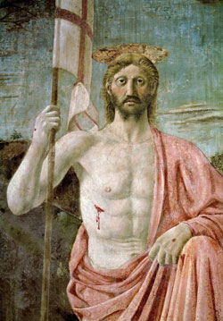 The risen Christ is depicted in this detail from the &ldquo;Resurrection&rdquo; by Italian Renaissance master Piero&nbsp;della Francesca. Easter, the feast of the Resurrection, is April 4 in the Latin rite this year. (CNS photo/Erich Lessing,Art Resource)