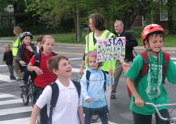 Students at St. Thomas Aquinas School in Indianapolis walk and ride their bikes to school&nbsp;on April 23, a day that celebrated the north side Catholic school&rsquo;s involvement in the U.S. Department of Transportation&rsquo;s &ldquo;Safe Routes to School&rdquo; program. (Photo by John Shaughnessy)