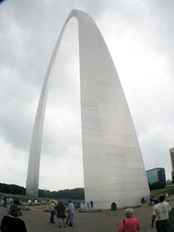 The famous Gateway Arch, a National Park Service monument which is 630 feet tall, welcomes visitors to St. Louis. Windows enclose a small viewing area at the top of the popular tourist destination on the west bank of the Mississippi River. Named for King&nbsp;St. Louis IX of France, St. Louis is best known for being the Gateway City to the West. (File photo by Brandon A. Evans)