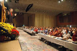 Curtis Martin, the founder and president of the Fellowship of Catholic University Students, gives a presentation to participants at the fifth annual Indiana Catholic Men&rsquo;s Conference on Oct. 16. (Photo by Sean Gallagher)