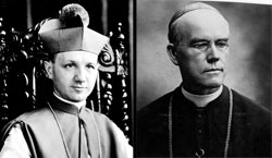 Left, Bishop Joseph E. Ritter; right, Bishop Denis O&rsquo;Donaghue. (Archive photos)