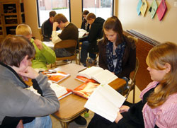Youths study the Bible on Feb. 6 at St. Michael Parish in Bradford in the New Albany Deanery. (Submitted photo)