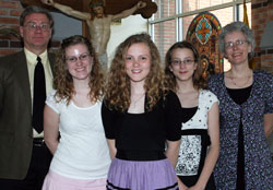 Andy, left, Hannah, Jenny, Sarah and Damaris Zehner pose on May 1 at St. Paul the Apostle Parish in Greencastle. The family was received into the full communion of the Church at that parish&rsquo;s Easter&nbsp;Vigil on April 23. (Submitted photo)
