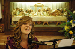 Francesca LaRosa is scheduled to sing the ballad version of the theme song &ldquo;Called to Glory&rdquo; for the 2011 National Catholic Youth Conference in Indianapolis in November. Here, the senior at Roncalli High School in Indianapolis performs during a musical program at St. Roch Church in Indianapolis on June 6. (Photo by John Shaughnessy)