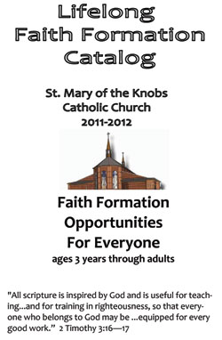 Faith formation commission members at St.&nbsp;Mary-of-the-Knobs Parish in Floyd County developed a religious education catalog to promote all of the catechetical opportunities in the 1,011-household parish in the New Albany Deanery. The catalog has helped increase participation in faith formation programming for children, teenagers and adults. (Submitted photo)