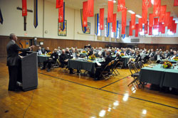 Jeffrey Stumpf, left, archdiocesan chief financial officer, gives a presentation during the annual meeting of the board of directors of the Catholic Community Foundation on Nov. 2 at the Archbishop Edward T. O&rsquo;Meara Catholic Center in Indianapolis. (Photo by Sean Gallagher)