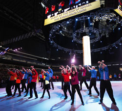 Animators bring the word of God to life in Lucas Oil Stadium in Indianapolis during the Nov. 18 morning general session of the National Catholic Youth Conference. More than 23,000 youths, chaperones and conference presenters spent Nov. 17-19 at the Indiana Convention Center and the stadium learning how they are &ldquo;Called&nbsp;to Glory&rdquo; through their faith. For more coverage of NCYC, see pages 2, 8-13, and 20. (File photo by Mary Ann Garber)
