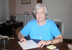 Cecelia &ldquo;Cel&rdquo; Lundstrom sits at a desk in the now vacant Birthright facility in Terre Haute. The pro-life ministry closed in October after serving Vigo County residents for 37 years. (Photo by Mike Krokos)