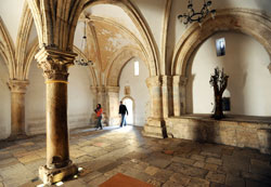 Visitors walk into the Holy Cenacle, the upper room believed to be the site of Jesus&rsquo; Last Supper, on Mount Zion in Jerusalem on Feb. 2. (CNS photo/Debbie Hill)