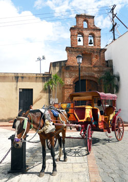 A horse and its driver wait for a fare outside Capilla de los Remedios in the historic district of Santo Domingo, Dominican Republic. The Spanish chapel, constructed between 1541 and 1554, has a Gothic interior with a &ldquo;barrel vault&rdquo; ceiling. It is still in active use as a Catholic church. (Submitted photo by Patricia Happel Cornwell)