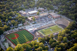 An aerial photograph shows the new $2.9 million athletic complex that was recently created at Bishop Chatard High School in Indianapolis. The new multi-sports stadium, baseball field and softball field were funded by the school&rsquo;s Golden Opportunities Capital Campaign that also increased the school&rsquo;s endowments for tuition assistance and teacher compensation, and upgraded the school&rsquo;s classrooms, science labs and technology system. (Submitted photo)