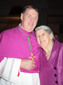 Archbishop Joseph W. Tobin poses with his mother, Marie Tobin, on Oct. 9, 2010, after he was ordained an archbishop at St. Peter&rsquo;s Basilica at the Vatican. (Submitted photo)