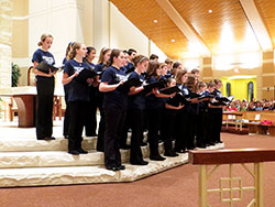 Members of the New Albany Deanery Honor Choir perform before the New Albany Deanery&rsquo;s welcome Mass for Archbishop Joseph W. Tobin on Jan. 29. (Submitted photo)