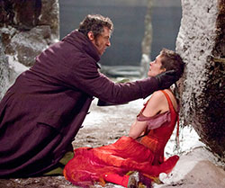 Hugh Jackman and Anne Hathaway star in a scene from Les Miserables, the big-screen adaptation of the long-running stage show. The Catholic News Service classification is A-III&mdash;adults. The Motion Picture Association of America rating is PG-13&mdash;parents strongly cautioned. Some material may be inappropriate for children under 13. (CNS photo/Universal Studios)