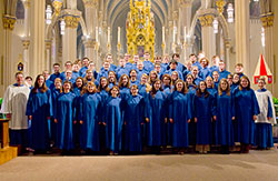 The University of Notre Dame Liturgical Choir poses in the Basilica of the Sacred Heart on the university&rsquo;s northern Indiana campus. The choir will perform a concert at 6:30 p.m. on May 12 at SS. Peter and Paul Cathedral, 1347 N. Meridian St., in Indianapolis. (Photo courtesy of the University of Notre Dame)