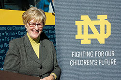 Annette &ldquo;Mickey&rdquo; Lentz is all smiles after receiving the Sorin Award for Service to Catholic Schools from the University of Notre Dame on Oct. 10 at Holy Cross Church in Indianapolis. The award honors those whose tireless commitment to support, sustain and transform Catholic schools has shaped the lives of countless children and their families and communities. (Photo by John Shaughnessy)
