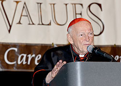 With his mischievous sense of humor and his deep heart for Catholic education, Cardinal Theodore E. McCarrick, archbishop emeritus of Washington, captivated the audience at the archdiocese&rsquo;s 19th annual Celebrating Catholic School Values event in Indianapolis on Nov. 5. (Photo by Rob Banayote)