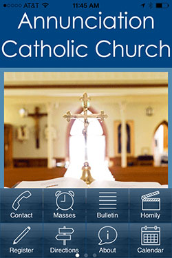 This is the app for Annunciation Parish in Brazil. Users of the app can quickly scan the parish&rsquo;s calendar, reflect on daily Mass readings and watch videos of homilies by Father John Hollowell, the parish&rsquo;s pastor. (Submitted photo)