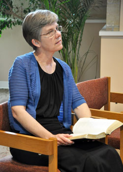 Benedictine Sister Jennifer Mechtild Horner enjoys a moment of quiet prayer at the Sisters of St. Benedict&rsquo;s Our Lady of Grace Monastery in Beech Grove on June 1, six days before her installation as prioress of the monastery. (Photo by Natalie Hoefer)