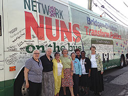 The &ldquo;Nuns on the Bus&rdquo; tour recently stopped at St. Thomas Aquinas Church in Indianapolis as part of their journey of support for Pope Francis&rsquo; call to build an economy of inclusion. (Submitted photo)