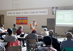 &ldquo;You are important to the Church, and you are important to Jesus Christ,&rdquo; Deacon Alex Jones told those gathered for an evangelization conference in the parish hall at Holy Angels Parish in Indianapolis on Sept. 19. The former Pentecostal minister, who became Catholic 14 years ago, urged his audience members to demonstrate their faith &ldquo;where it&rsquo;s most needed&mdash;out in the community.&rdquo; (Photo by Victoria Arthur)