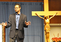 Theologian and Catholic author Edward Sri gives a presentation on Oct. 31 at the Indiana Convention Center in Indianapolis during the annual Indiana Catholic Men&rsquo;s Conference. (Photo by Sean Gallagher)